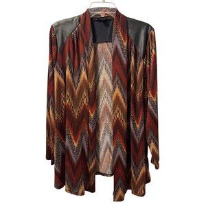 ICE Chevron Pattern Open Front Cardigan With Faux Leather Shoulders  Sz 18/20W